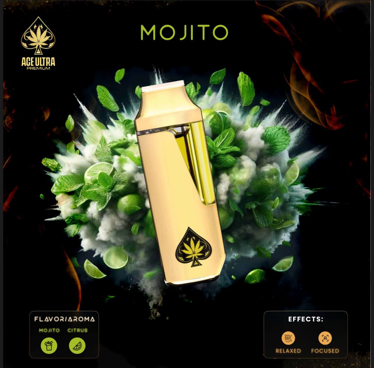 Mojito – Ace Ultra Premium Disposable Vape 2g, Mojito Ace Ultra Premium Disposable Vape, Mojito strain vape review, Ace Ultra Premium Mojito vape, Mojito 2g disposable vape pen, Mojito hybrid vape flavor, Buy Mojito Ace Ultra Premium online, best hybrid vape for energy and focus, calming but uplifting disposable vape, vapes that don’t make you sleepy, vape for socializing or daytime use, refreshing vape flavor with mint, USB-C rechargeable 2g vape, smooth dual airflow vape, ceramic coil disposable vape, long-lasting 2g vape pen, lab-tested premium vape oil, disposable vape with citrus mint flavor, Mojito cannabis strain profile, Ace Ultra Premium flavor options, refreshing vape experience, best flavor disposable vapes 2025, hybrid strain effects review, premium vape oil no additives